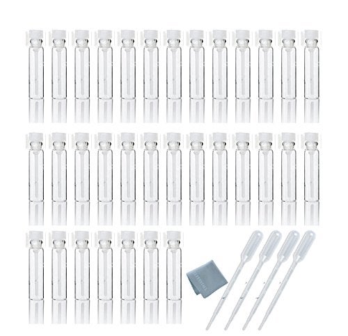 ELFENSTALL Elfensatll- 100PCS Transparent Clear 1ml 1/4 Dram Empty Glass Sample Vials With 0.5ml 10pcs Pipettes Droppers for Party Makeup Tool Essential Oils Aromatherapy Perfume Cologne - Image 1